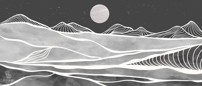 抽象艺术简约线条山水风景日落插画背景画芯装饰图片AI矢量素材【009】